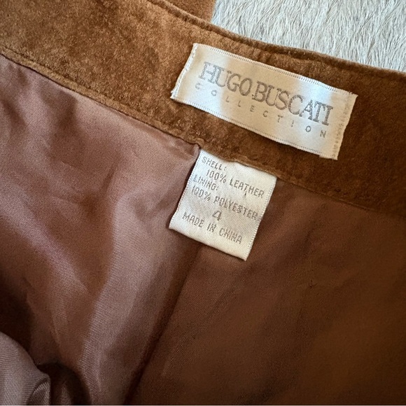 HUGO BUSCATI 100% Suede Leather Brown‎ Straight Leg Pants Slit Size 4 Western - Picture 2 of 8